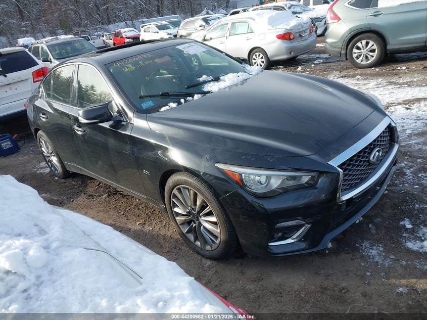 2018 Infiniti Q50 VIN JN1EV7AR3JM430566 IAAI salvage auction — ROOF, Salvage (Massachusetts), sold $400 on 2026-07-28 (photo 1)