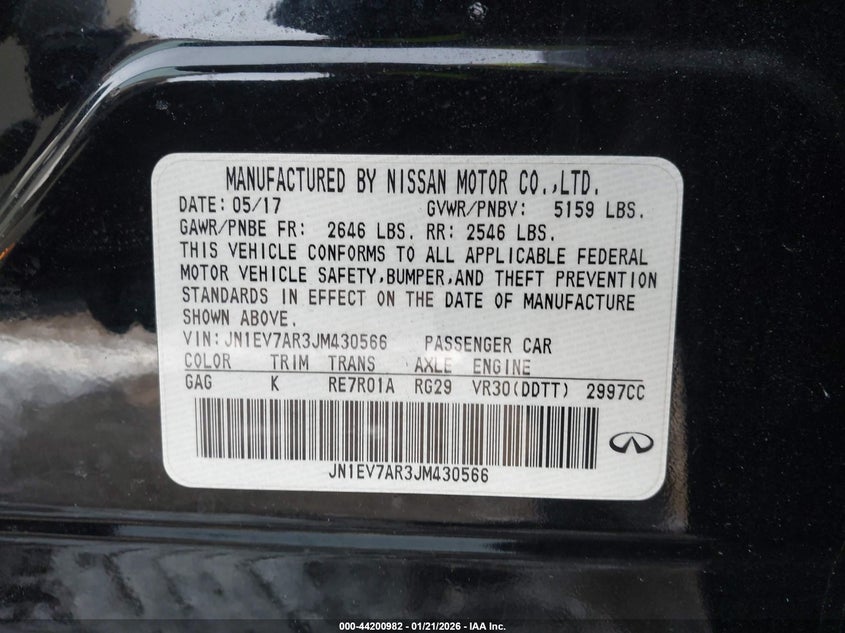 2018 Infiniti Q50 VIN JN1EV7AR3JM430566 IAAI salvage auction — ROOF, Salvage (Massachusetts), sold $400 on 2026-07-28 (photo 9)