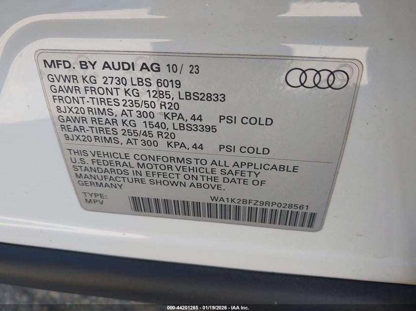 2024 Audi Q4 e-tron VIN WA1K2BFZ9RP028561 IAAI salvage auction — FRONT END, Salvage (California), sold $11,800 on 2026-07-08 (photo 9)