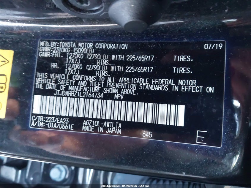 2020 Lexus Nx VIN JTJDARBZ1L2164734 IAAI salvage auction — FRONT END, Salvage (North Carolina), sold $6,100 on 2026-07-10 (photo 9)