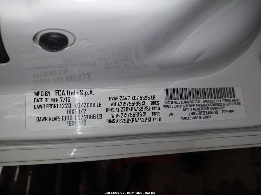2015 Ram Promaster city VIN ZFBERFBT8F6A86580 IAAI salvage auction — FRONT END, Salvage Title, sold $875 on 2026-07-14 (photo 9)