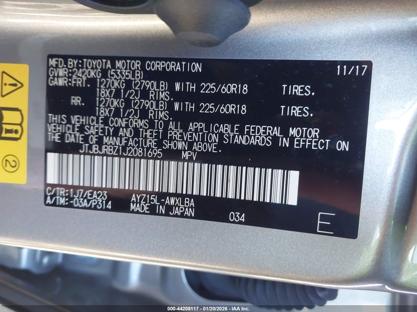 2018 Lexus Nx VIN JTJBJRBZ1J2081695 IAAI salvage auction — FRONT END, Salvage - Greater Than 75% (Maryland), sold $5,400 on 2026-07-28 (photo 9)