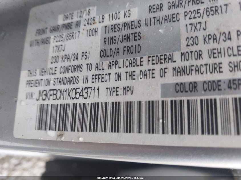 2019 Mazda Cx-5 VIN JM3KFBCM1K0543711 IAAI salvage auction — REAR END, Salvage (California), sold $3,800 on 2026-07-08 (photo 9)