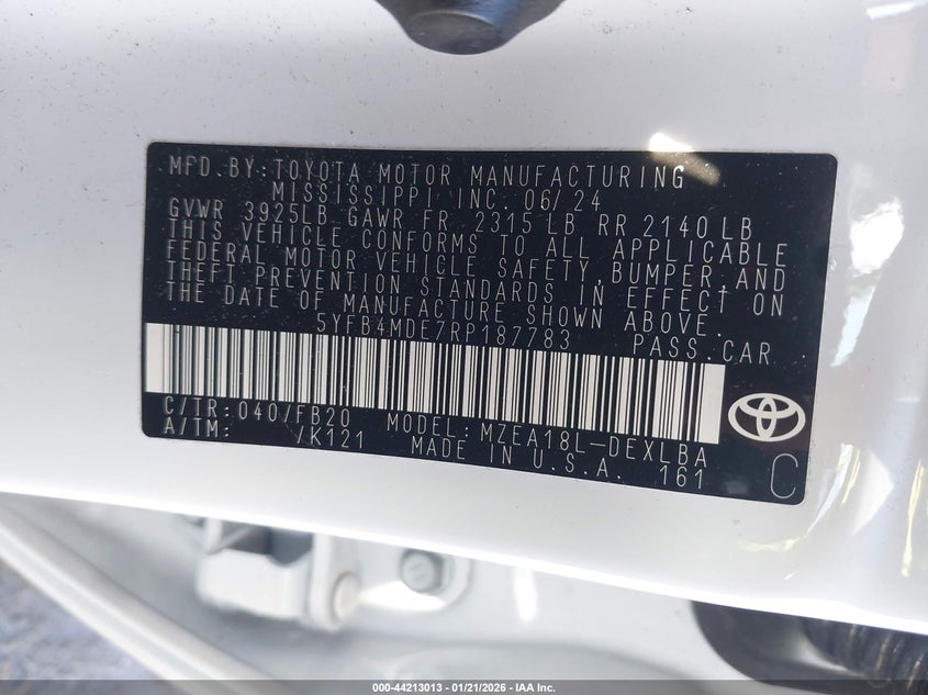 2024 Toyota Corolla VIN 5YFB4MDE7RP187783 IAAI salvage auction — FRONT END, Salvage Title, sold $3,850 on 2026-07-22 (photo 9)
