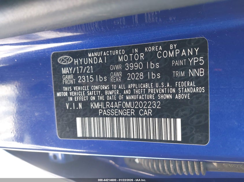 2021 Hyundai Elantra VIN KMHLR4AF0MU202232 IAAI salvage auction — LEFT SIDE, Salvage (Indiana), sold $2,750 on 2026-07-28 (photo 9)