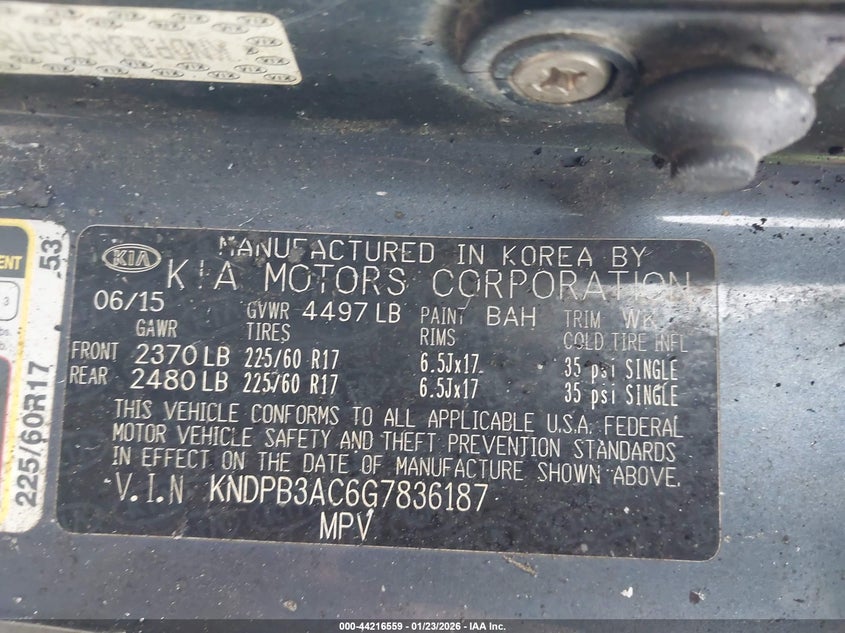 2016 Kia Sportage VIN KNDPB3AC6G7836187 IAAI salvage auction — INTERIOR BURN, Other, sold $200 on 2026-07-22 (photo 9)