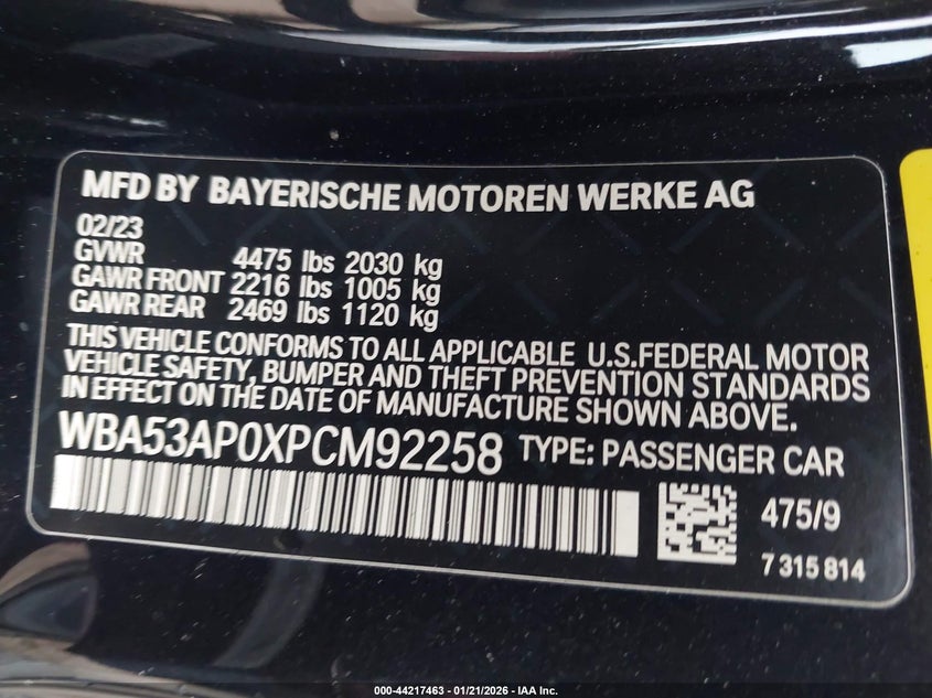 2023 BMW 4 series VIN WBA53AP0XPCM92258 IAAI salvage auction — FRONT END, Salvage (California), sold $10,800 on 2026-08-29 (photo 9)
