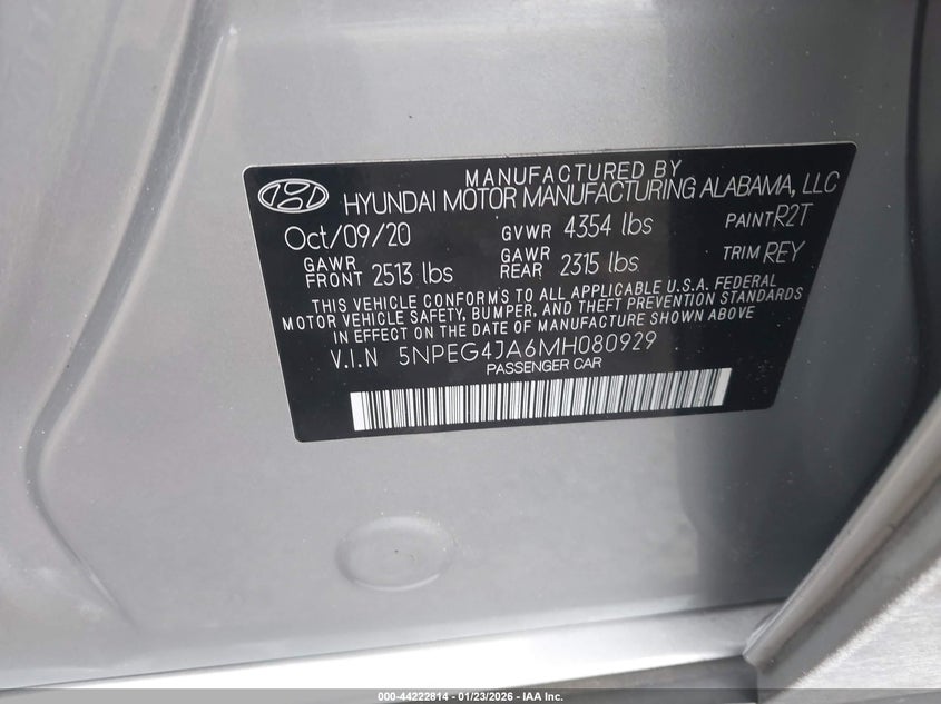 2021 Hyundai Sonata VIN 5NPEG4JA6MH080929 IAAI salvage auction — REAR END, Salvage (South Carolina), sold $2,150 on 2026-07-07 (photo 9)