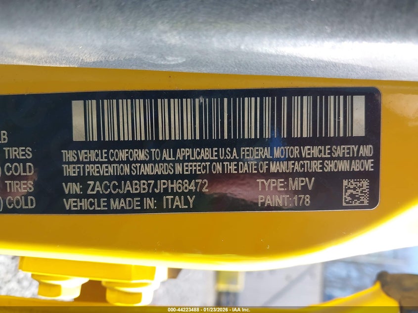 2018 Jeep Renegade VIN ZACCJABB7JPH68472 IAAI salvage auction — FRONT END, Salvage (Kentucky), sold $1,650 on 2026-07-28 (photo 9)