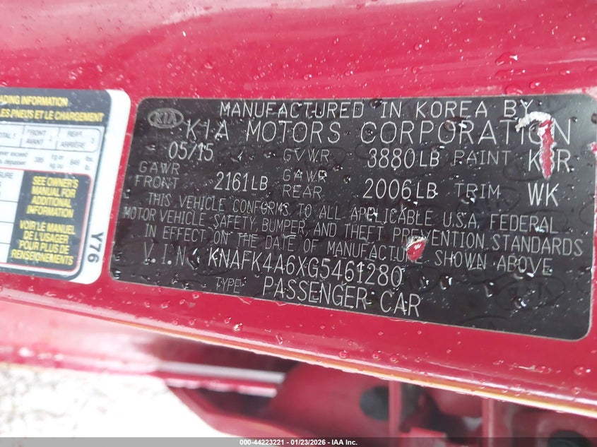 2016 Kia Forte VIN KNAFK4A6XG5461280 IAAI salvage auction — REAR END, Salvage Title, sold $650 on 2026-07-08 (photo 9)