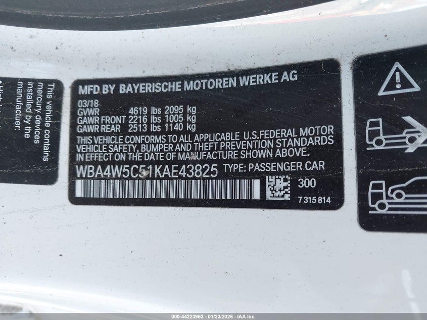 2019 BMW 4 series VIN WBA4W5C51KAE43825 IAAI salvage auction — FRONT END, Salvage (Texas), sold $525 on 2026-07-30 (photo 9)