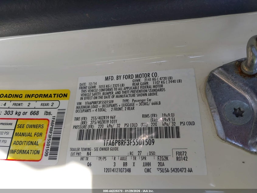 2015 Ford Mustang VIN 1FA6P8RF3F5501509 IAAI salvage auction — ALL OVER, Non-Repairable (Virginia), sold $3,550 on 2026-07-09 (photo 9)