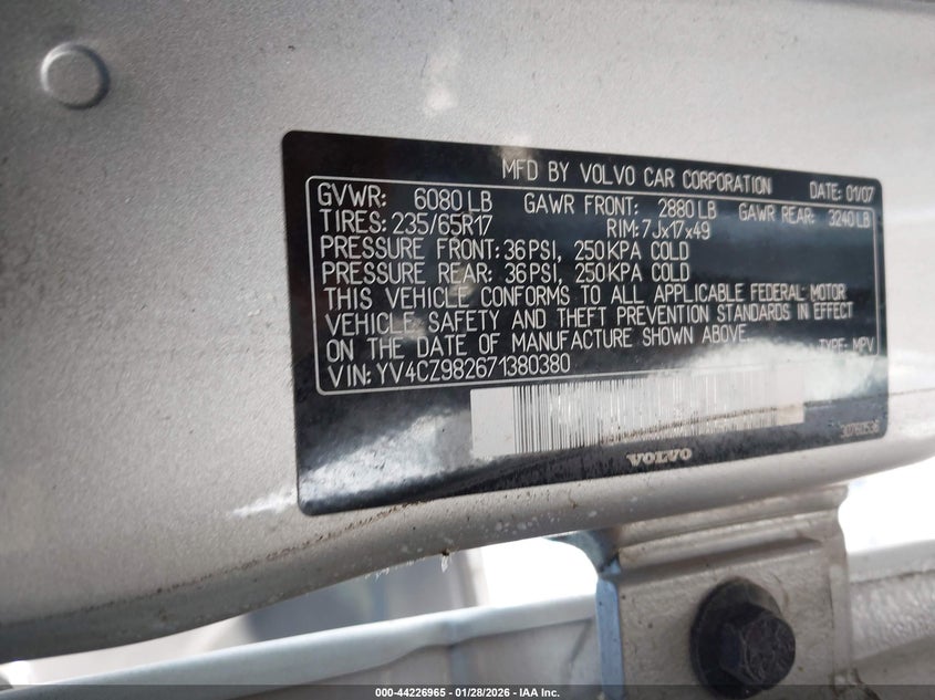 2007 Volvo Xc90 VIN YV4CZ982671380380 IAAI salvage auction — FRONT END, Repossessed (Missouri), sold $450 on 2026-07-16 (photo 9)