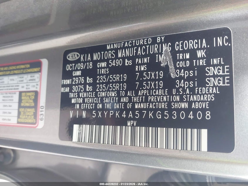 2019 Kia Sorento VIN 5XYPK4A57KG530408 IAAI salvage auction — RIGHT FRONT, Salvage (Hawaii), sold $2,150 on 2026-07-28 (photo 9)