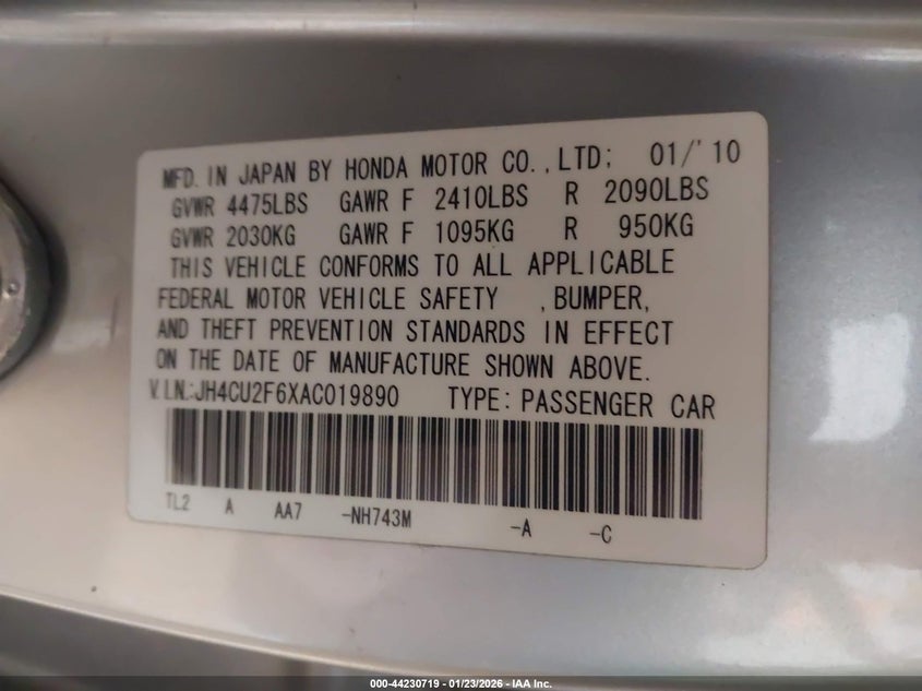2010 Acura Tsx VIN JH4CU2F6XAC019890 IAAI salvage auction — FRONT END, Salvage (Illinois), sold $300 on 2026-07-20 (photo 9)
