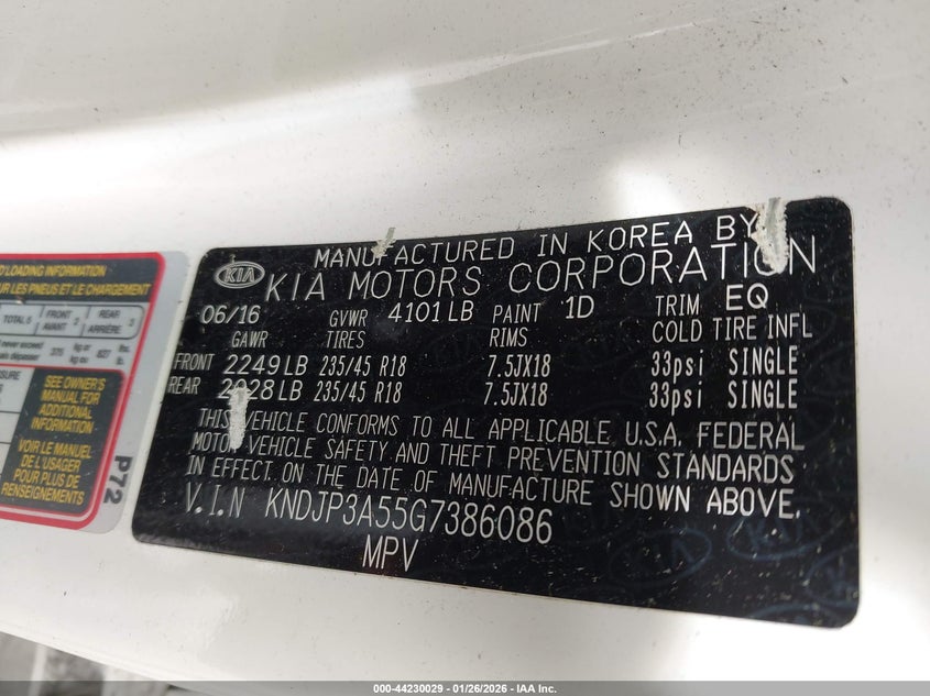 2016 Kia Soul VIN KNDJP3A55G7386086 IAAI salvage auction — FRONT END, Salvage Title, sold $575 on 2026-07-22 (photo 9)