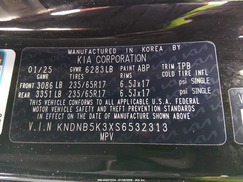 2025 Kia Carnival VIN KNDNB5K3XS6532313 IAAI salvage auction — LEFT FRONT, Salvage Title, sold $18,175 on 2026-07-15 (photo 9)
