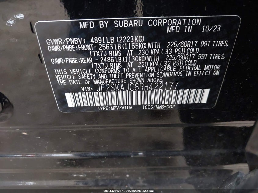 2024 Subaru Forester VIN JF2SKAJC8RH422177 IAAI salvage auction — FRONT END, Salvage (California), sold $3,150 on 2026-07-09 (photo 9)