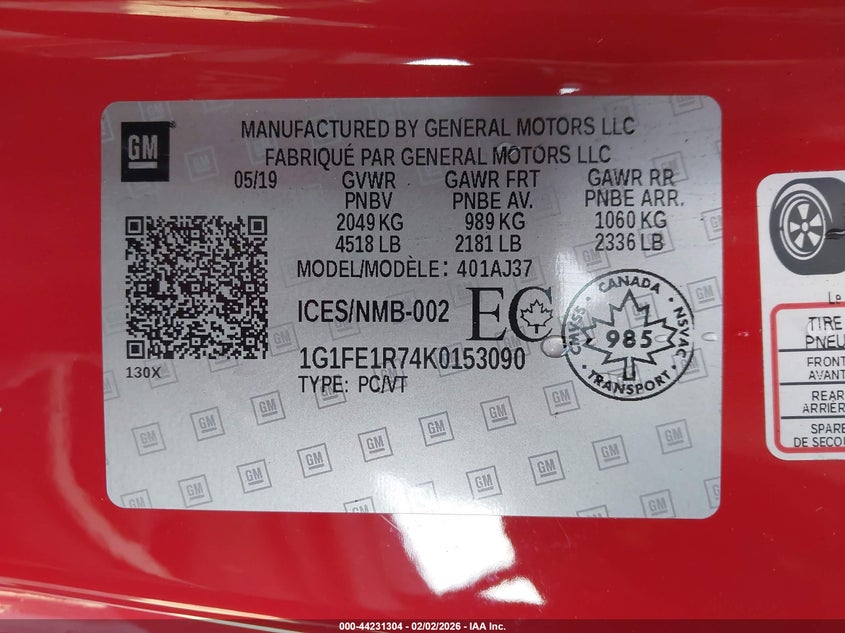 2019 Chevrolet Camaro VIN 1G1FE1R74K0153090 IAAI salvage auction — THEFT, Salvage Title, sold $8,600 on 2026-07-30 (photo 9)