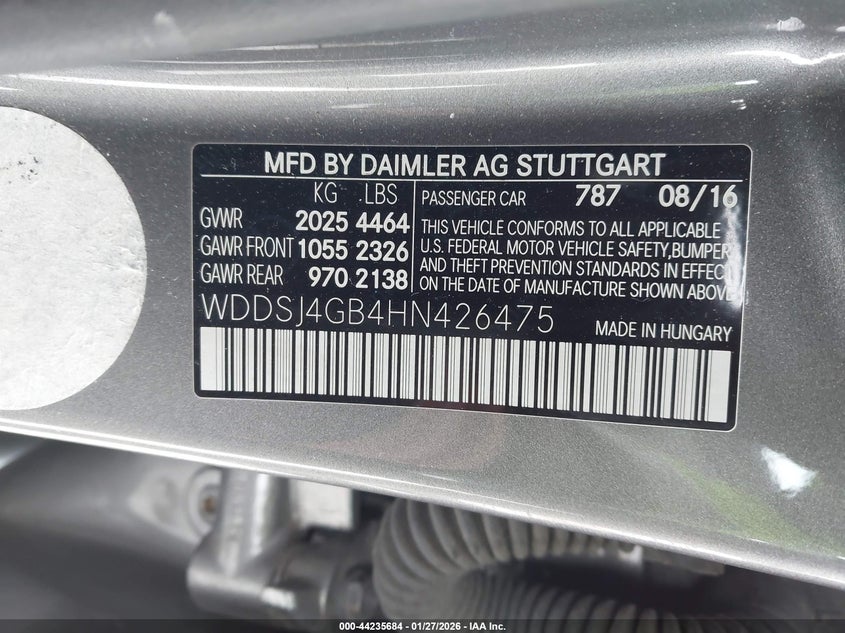 2017 Mercedes-benz Cla-klasse VIN WDDSJ4GB4HN426475 IAAI salvage auction — LEFT REAR, Salvage Title, sold $1,900 on 2026-07-07 (photo 9)