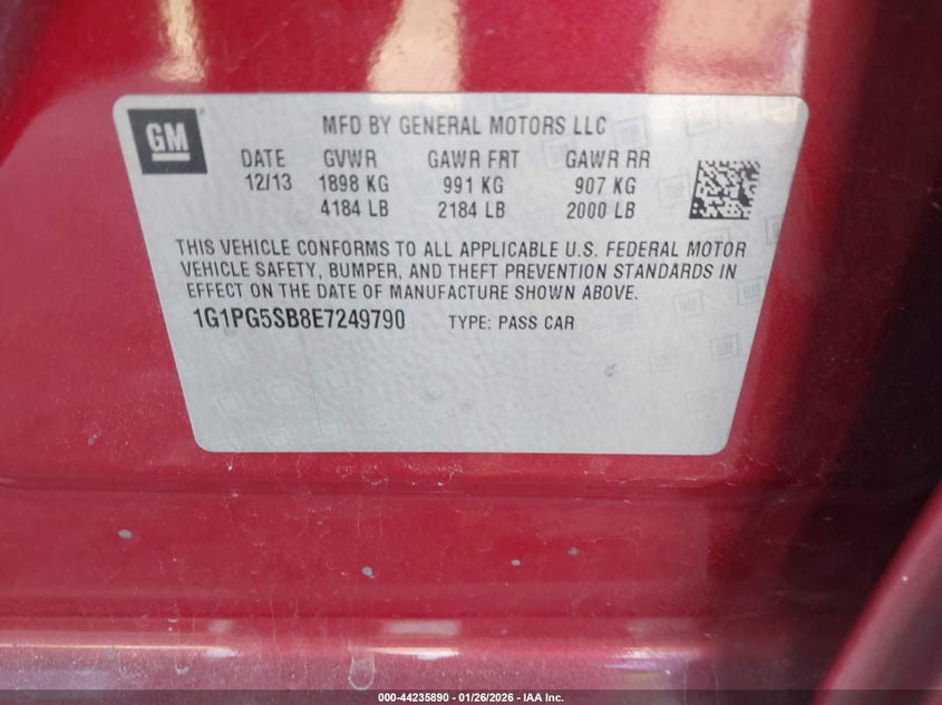 2014 Chevrolet Cruze VIN 1G1PG5SB8E7249790 IAAI salvage auction — FRONT END, Salvage Title, sold $425 on 2026-07-28 (photo 9)