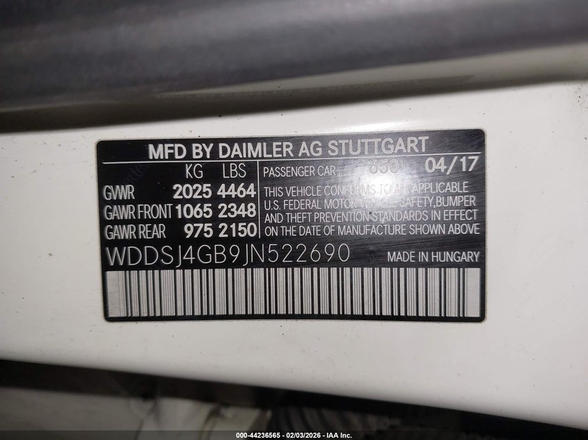 2018 Mercedes-benz Cla-klasse VIN WDDSJ4GB9JN522690 IAAI salvage auction — LEFT & RIGHT, Salvage Title, sold $2,150 on 2026-08-11 (photo 9)