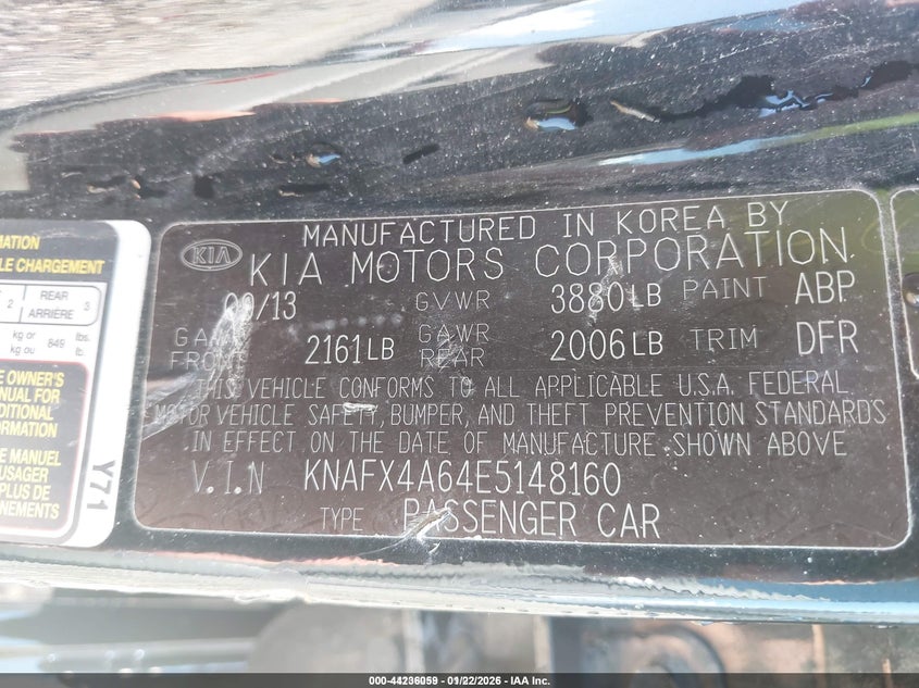 2014 Kia Forte VIN KNAFX4A64E5148160 IAAI salvage auction — HAIL, Clear (Arkansas), sold $550 on 2026-07-16 (photo 9)