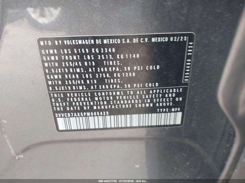 2023 Volkswagen Tiguan VIN 3VVCB7AX5PM065429 IAAI salvage auction — FRONT END, Salvage (Utah), sold $6,400 on 2026-07-09 (photo 9)