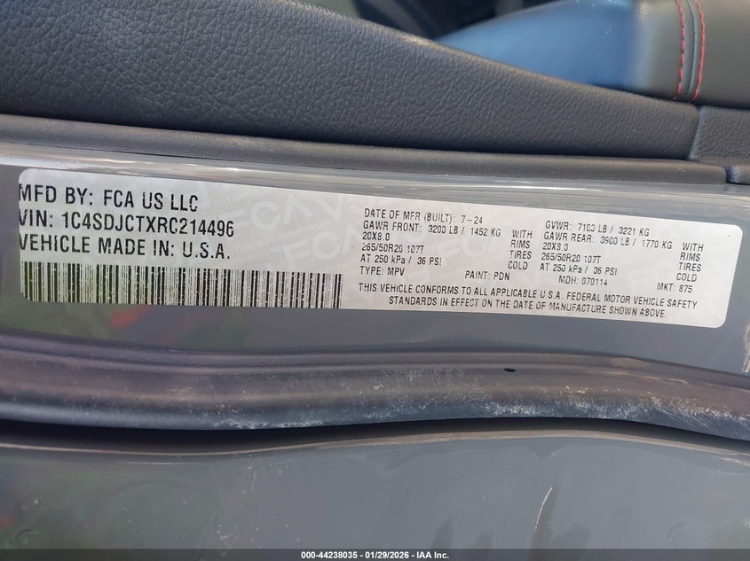 2024 Dodge Durango VIN 1C4SDJCTXRC214496 IAAI salvage auction — FRONT END, Salvage Title, sold $15,850 on 2026-07-28 (photo 9)