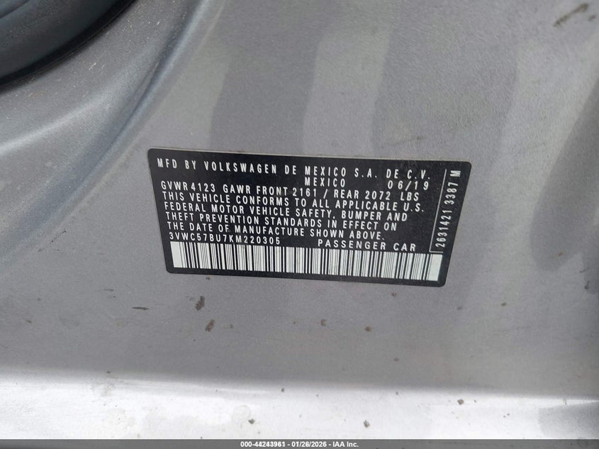 2019 Volkswagen Jetta VIN 3VWC57BU7KM220305 IAAI salvage auction — LEFT SIDE, Salvage Title, sold $2,375 on 2026-07-22 (photo 9)