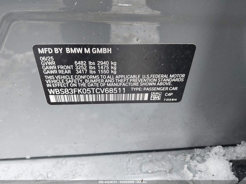 2026 BMW M5 VIN WBS83FK05TCV68511 IAAI salvage auction — Biohazard/Chemical, Salvage - Greater Than 75% (Maryland), sold $33,250 on 2026-03-31 (photo 9)
