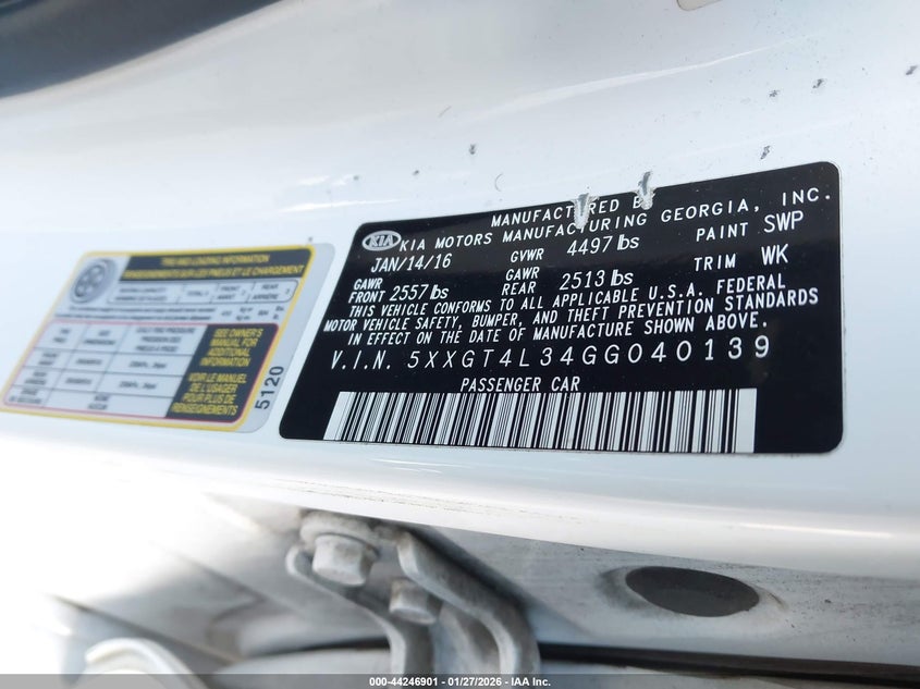 2016 Kia Optima VIN 5XXGT4L34GG040139 IAAI salvage auction — SIDE, Salvage (Idaho), sold $925 on 2026-07-21 (photo 9)
