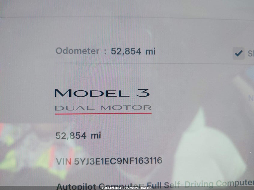 2022 Tesla Model 3 VIN 5YJ3E1EC9NF163116 IAAI salvage auction — LEFT REAR, Salvage Title, sold $25 on 2026-07-22 (photo 7)