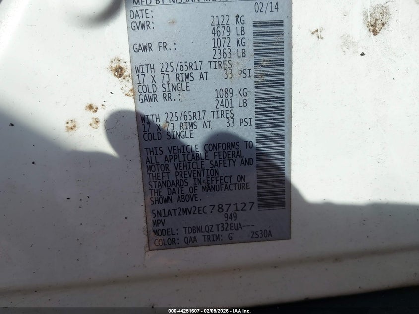 2014 Nissan Rogue VIN 5N1AT2MV2EC787127 IAAI salvage auction — FRONT END, Salvage - Greater Than 75% (Maryland), sold $350 on 2026-07-31 (photo 9)