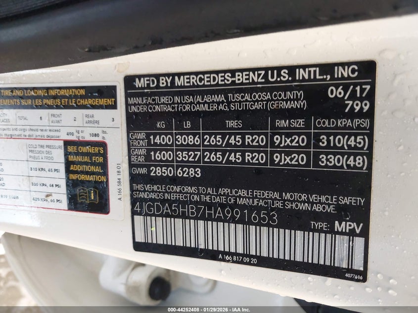 2017 Mercedes-benz Gle VIN 4JGDA5HB7HA991653 IAAI salvage auction — FRONT END, Salvage (Missouri), sold $7,600 on 2026-07-28 (photo 9)