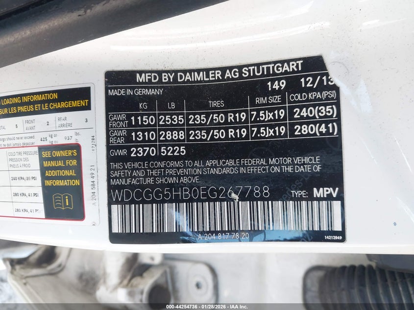 2014 Mercedes-benz Glk-klasse VIN WDCGG5HB0EG267788 IAAI salvage auction — FRONT END, Salvage Title, sold $2,100 on 2026-08-19 (photo 9)