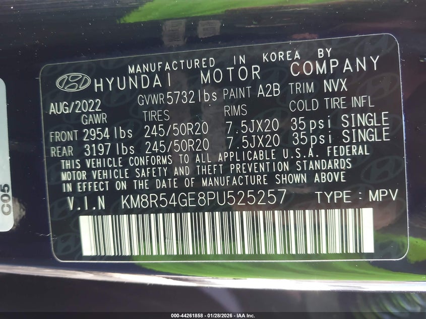 2023 Hyundai Palisade VIN KM8R54GE8PU525257 IAAI salvage auction — FRONT END, Original (Texas), sold $350 on 2026-07-28 (photo 9)