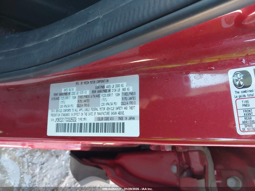 2016 Mazda Cx-5 VIN JM3KE2CY7G0825932 IAAI salvage auction — RIGHT REAR, Salvage (Texas), sold $1,700 on 2026-07-13 (photo 9)