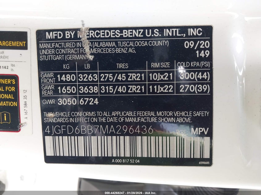 2021 Mercedes-benz Amg gle coupe VIN 4JGFD6BB7MA296436 IAAI salvage auction — ROLLOVER, Salvage Title, sold $22,800 on 2026-07-08 (photo 9)