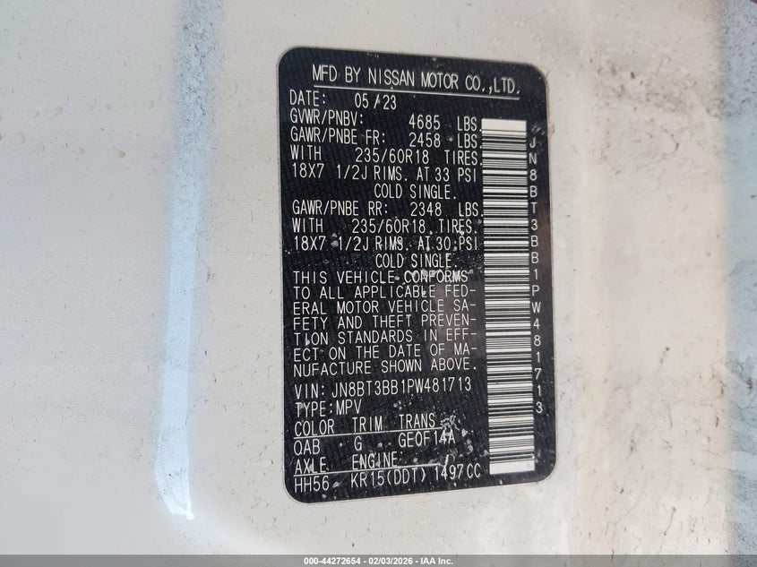 2023 Nissan Rogue VIN JN8BT3BB1PW481713 IAAI salvage auction — LEFT FRONT, Salvage Title, sold $4,150 on 2026-07-14 (photo 9)