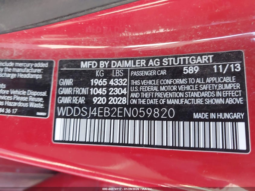 2014 Mercedes-benz Cla-klasse VIN WDDSJ4EB2EN059820 IAAI salvage auction — FRONT END, Salvage Title, sold $425 on 2026-08-10 (photo 9)