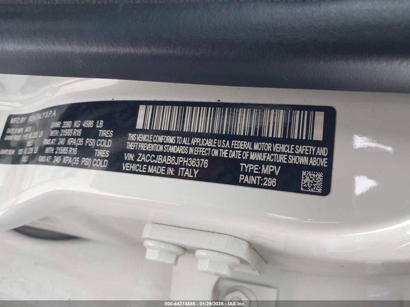 2018 Jeep Renegade VIN ZACCJBAB6JPH36376 IAAI salvage auction — RIGHT REAR, Salvage Title, sold $975 on 2026-07-22 (photo 9)