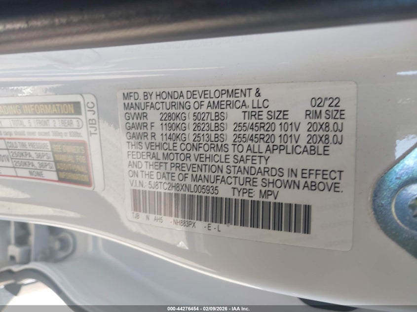 2022 Acura Rdx VIN 5J8TC2H8XNL005935 IAAI salvage auction — Rear End, Original (Texas), sold $19,050 on 2026-04-16 (photo 9)
