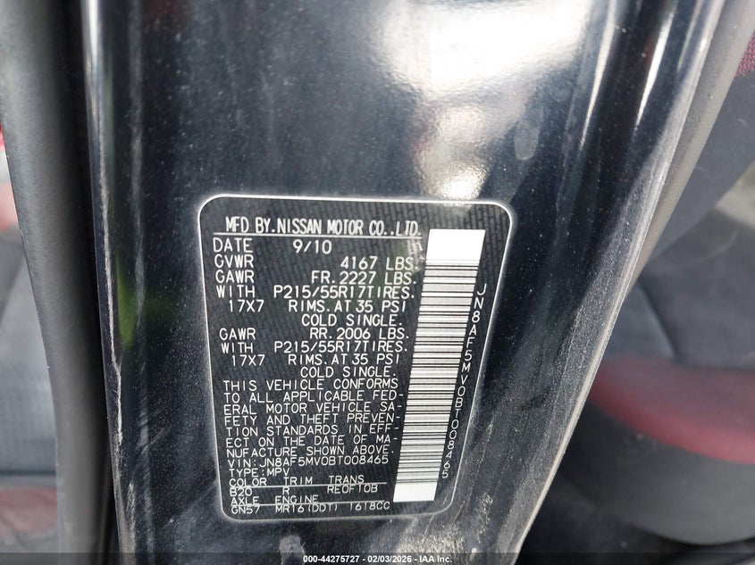 2011 Nissan Juke VIN JN8AF5MV0BT008465 IAAI salvage auction — LEFT FRONT, Clear (Utah), sold $350 on 2026-07-23 (photo 9)