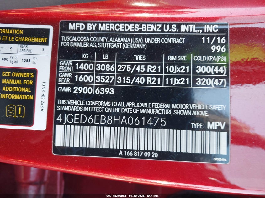 2017 Mercedes-benz Amg gle coupe VIN 4JGED6EB8HA061475 IAAI salvage auction — FRONT END, Salvage (Georgia), sold $11,000 on 2026-07-26 (photo 9)