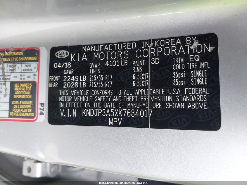 2019 Kia Soul VIN KNDJP3A5XK7634017 IAAI salvage auction — FRONT END, Rebuildable (Florida), sold $1,400 on 2026-08-03 (photo 9)