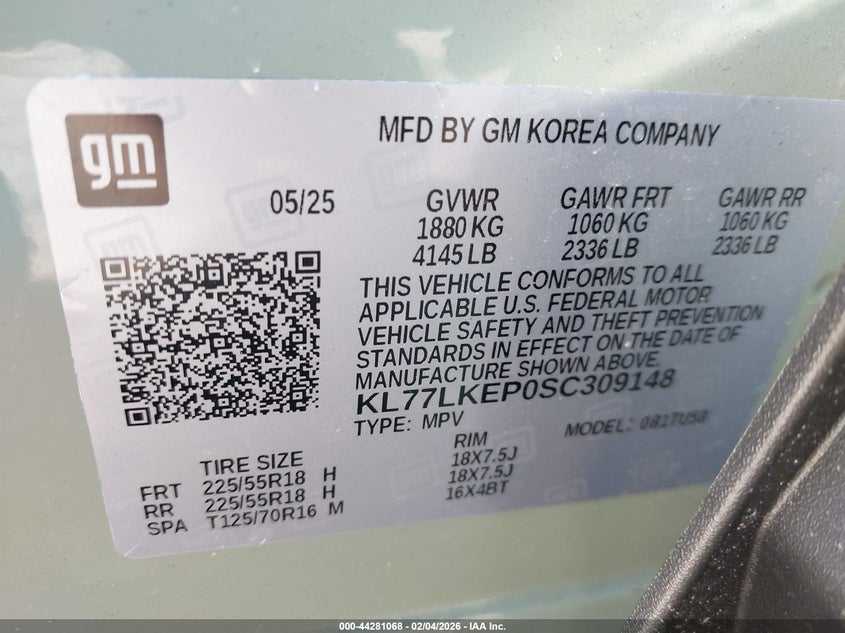 2025 Chevrolet Trax VIN KL77LKEP0SC309148 IAAI salvage auction — RIGHT SIDE, Salvage Title, sold $9,350 on 2026-07-22 (photo 9)