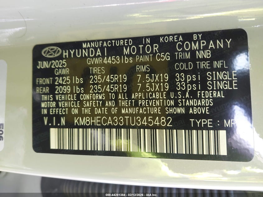 2026 Hyundai Kona VIN KM8HECA33TU345482 IAAI salvage auction — UNKNOWN, Salvage (Massachusetts), sold $7,200 on 2026-07-30 (photo 9)