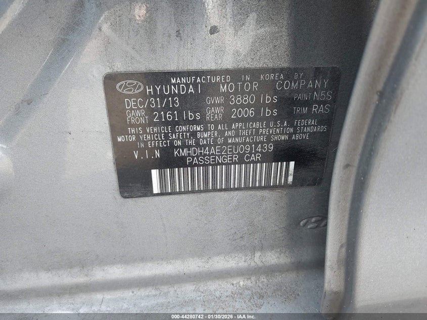 2014 Hyundai Elantra VIN KMHDH4AE2EU091439 IAAI salvage auction — FRONT END, Salvage Title, sold $500 on 2026-07-08 (photo 9)