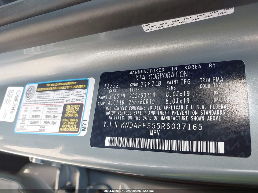 2024 Kia Ev9 VIN KNDAFFS55R6037165 IAAI salvage auction — FRONT END, Salvage (Texas), sold $14,200 on 2026-07-30 (photo 9)
